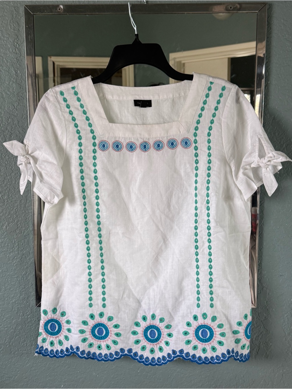 Gorgeous Linen Cotton Evil Eye Embroidered Linen Cotton Top Size Mp